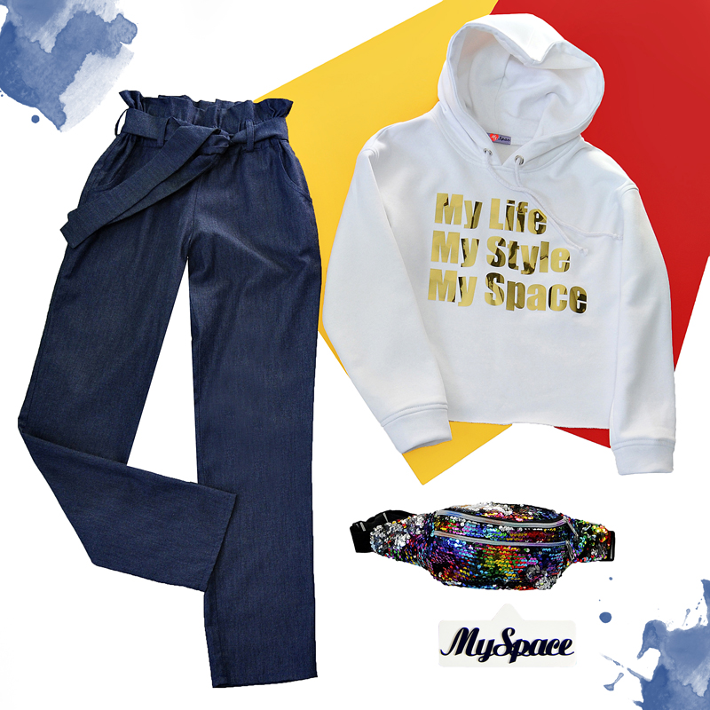 Толстовка-худи белая My Life My Style My Space